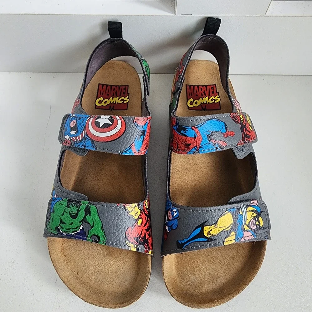 H&M Marvel Comics Avengers Boys Sandals Gray Multi Superhero Slides US 13.5 HTF